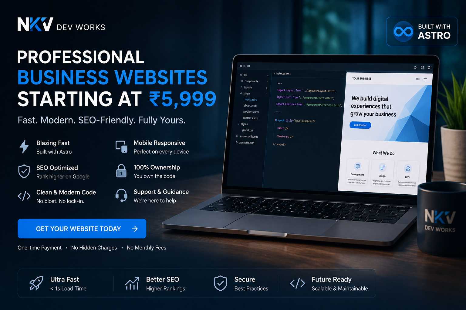Screenshot of the NKV DEV WORKS portfolio website